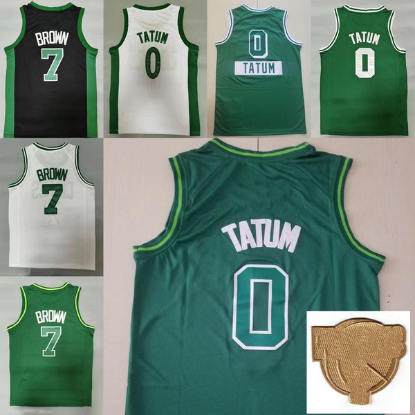 Maglia da basket da uomo The Finals Jayson Tatum 0 Jaylen Brown 7 All Stitched Nero Verde Bianco Colore della squadra Puro cotone traspirante per gli appassionati di sport Buona qualità Taglia S-XXL