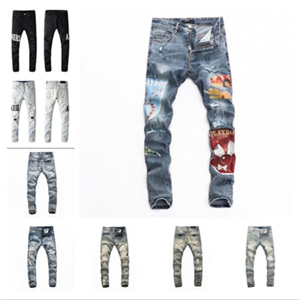 

20ss jeans mens designer distressed ripped biker slim fit motorcycle denim for men s fashion jean mans pants pour hommes 2022 high quality, Blue