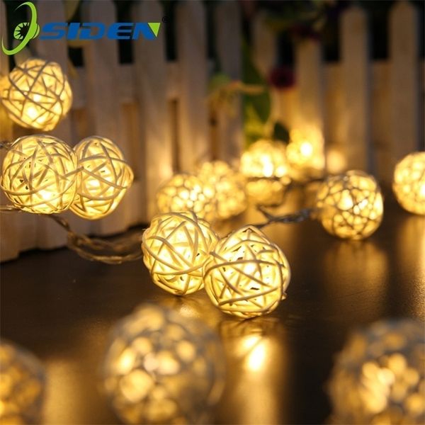 OSIDEN RATTAN BALL LED SASTE LICHT 5M 20LEM WHITE White Fairy Urlaub für Party Weihnachten Hochzeitsdekoration Y201020