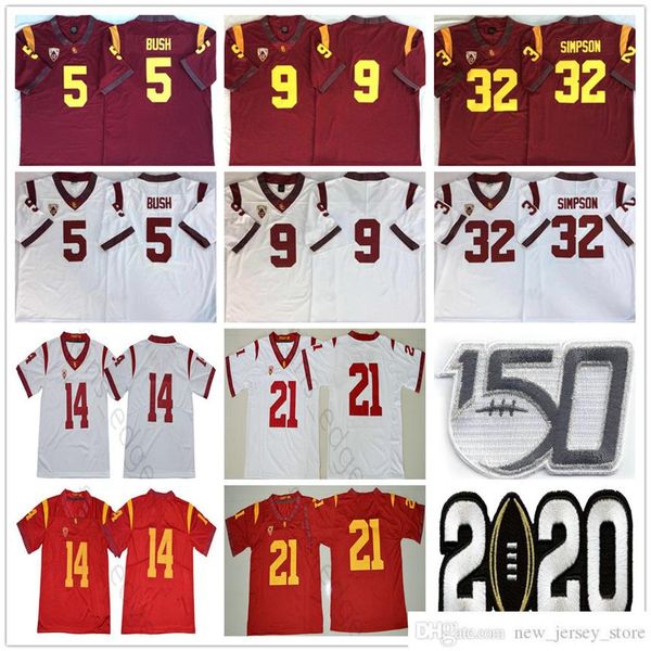 

2020th ncaa usc trojans college football wear 5 reggie bush 9 kedon slovis 21 jackson 14 sam darnold 32 oj simpson 43 troy polamal304j, Black