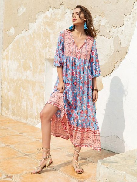 

rusttydustty tie neck lantern sleeve floral dress q86l#, Black;gray