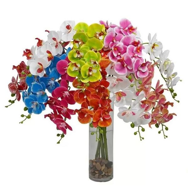 Flores decorativas grinaldas 8 cores látex 9 cabeças 3d Impresso Butterfly Orchid Decoração de casamentos Decoração de casamento FLOR ARTIFICIAL C0803X0