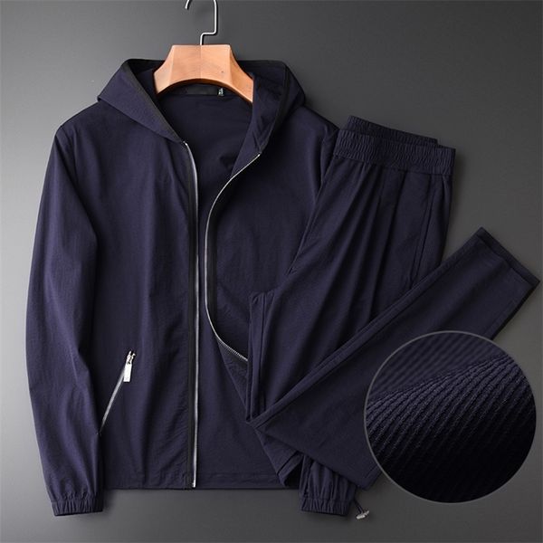 

minglu spring mens sets jackets pants luxury casual sport hooded jacket men sets plus size slim fit man sets with pants lj201117, Gray