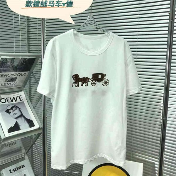 

2022 new special offer model 22 spring and summer couple simple flocking leisure loose round neck short sleeve t-shirt, White