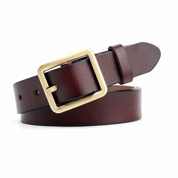 

belts korean style texture metal gold simple square buckle two-layer leather soft belt black is for women ljfg, Black;brown