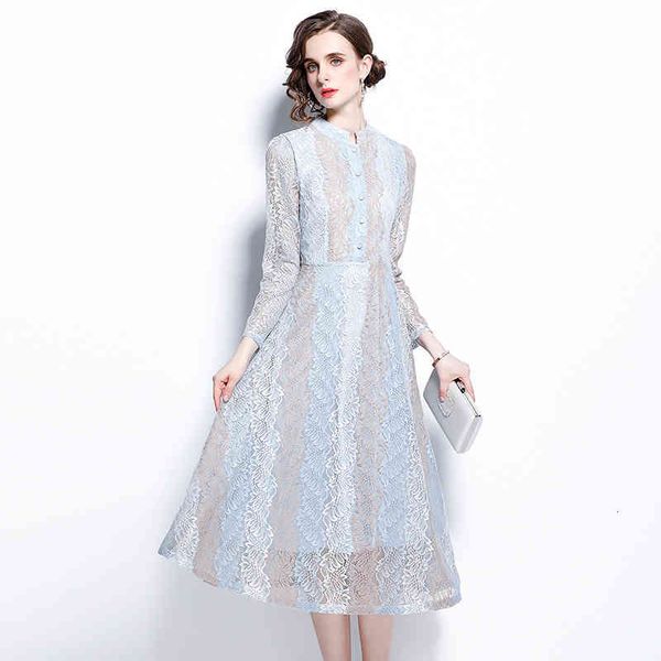 

casual dresses french spring and autumn women's clothing elegant temperament lace embroidery long sleeves slim a-line dress hzae, Black;gray
