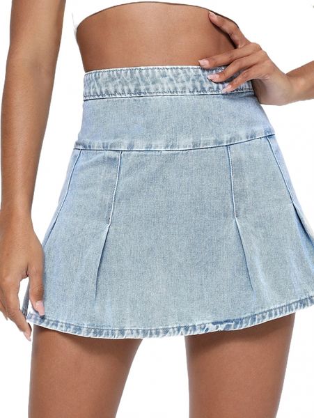 

high waist pleated denim skirt b4yr#, Black