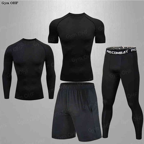 

men's gym fitness suit sports fitness 4-piece men's sportswear, Gray