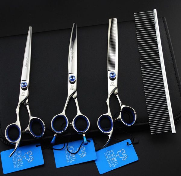 

joewell 7.0 inch hair cutting/thinning scissors set left hand 440c stainless steel scissors with leather case
