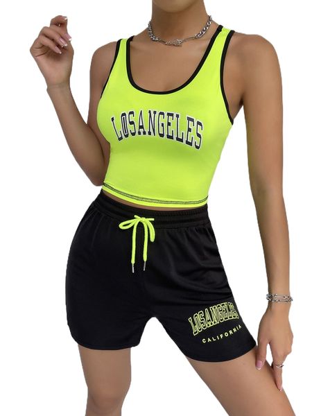 

letter graphic contrast binding tank & track shorts m3ud#, White