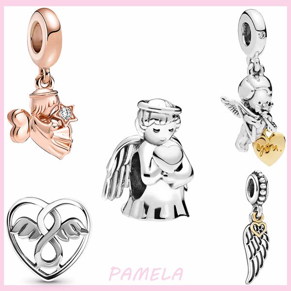 Pamela 925 Sterling Silver Angel God Of Love Charms Wing Contas DIY para Bracelets Fit Pandora