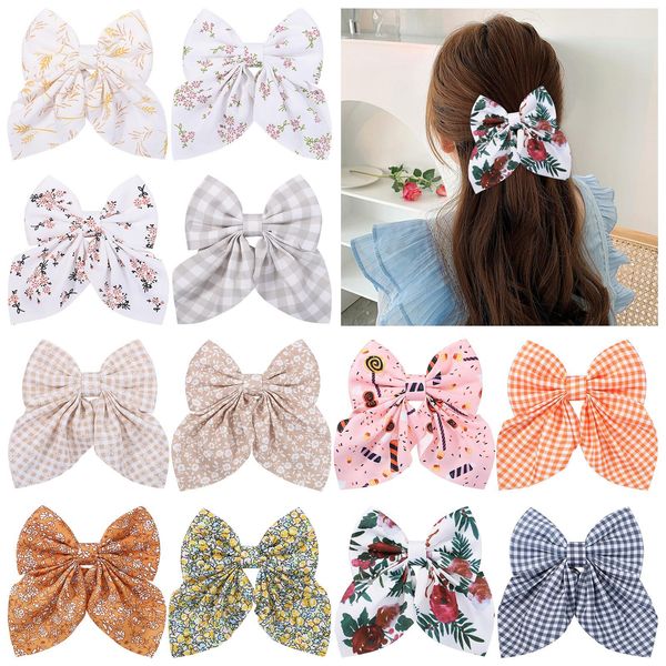 

hair clips for big girls bow hairpin barrette woman boutique check flower print bowknot hair accessories ins, Slivery;white