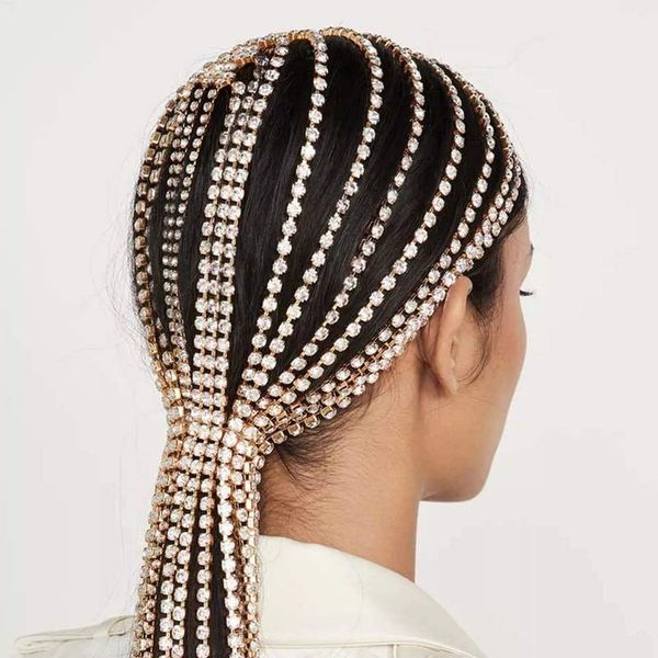 

bridal headband rhinestones long tassel hair chain accessories for women crystal multi strand head chain hair jewelry 0615