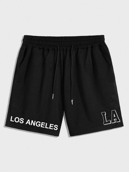 

men letter graphic drawstring waist shorts b2ts#, White;black