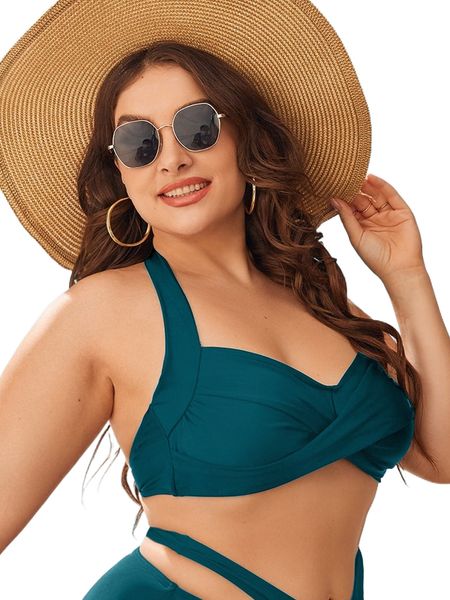 

plus twist halter push up bikini n9wr#, Black