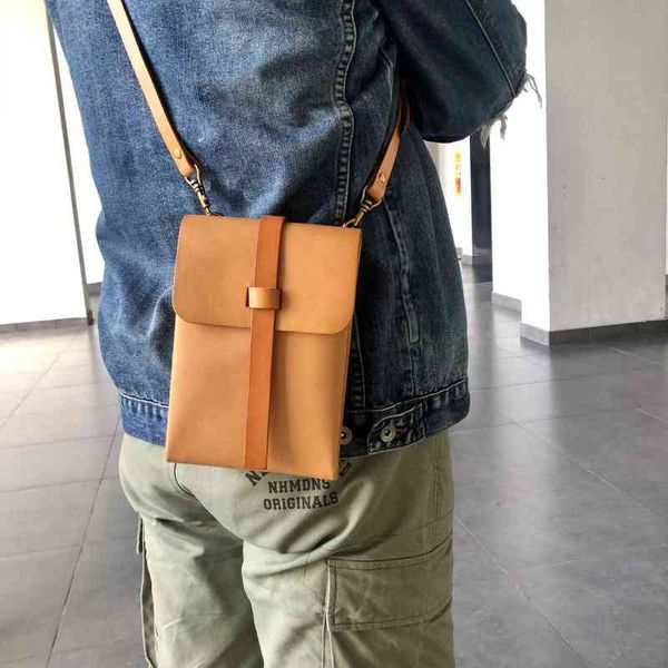 

vegetable tanned leather men's baotou leather single shoulder messenger bag dark black bag men's tooling bag 220617