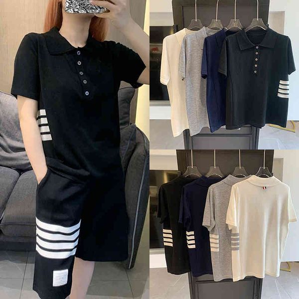 

summer new college knitted slim short sleeve ins super fire contrast color versatile foreign style simple four bar t-shirt, White