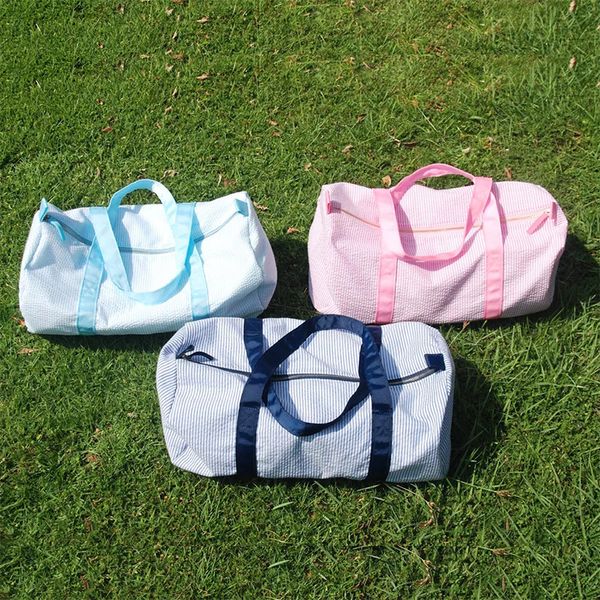 18 * 9,5 polegadas Personalizar Seersucker Duffle Bags Blanks Crianças Barrel Bag Preppy Children's Travel Bag 5 estilos