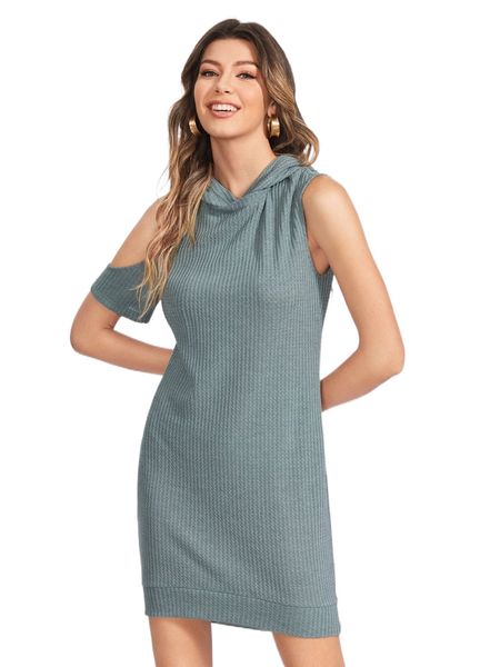 

x christian allana cold shoulder hooded asymmetrical dress c2rw#, Black;gray