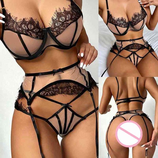 Bavaglio per le donne Lingerie di raso sottomessa per le donne Giarrettiera Set di lingerie esotica per donne spesse Calze da donna sexy Lingerie L220727