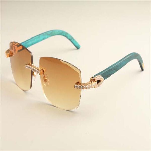 

2019 new luxury fashion diamond ultra light sunglasses t3524015-6 small frame natural blue wooden sunglasses engraving mirror 260w, White;black