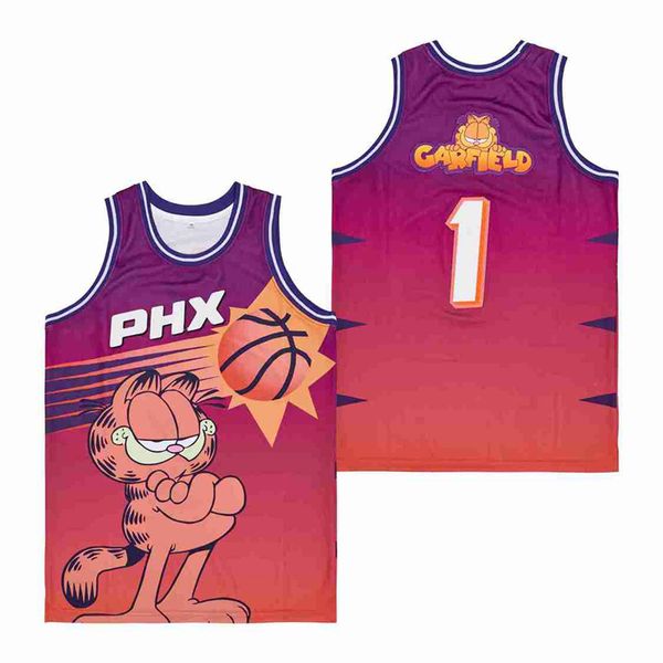 

movie basketball jerseys phx #1 garfield jersey mens size s-xxl 001, Black;red