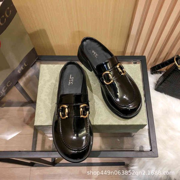 

dress shoes g's mary jane half slipper leffer shoes british style sheepskin thick soled women's in spring and summer 7snn, Black