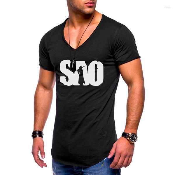 Мужские рубашки аниме-меч искусство онлайн-печатная футболка мужская с коротким рукавом Slim Fit Summ