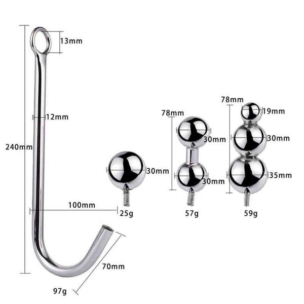 Nxy Giocattoli anali Gancio in acciaio inossidabile Giocattolo del sesso con foro sferico Ano Butt Plug Dilatatore Massaggiatore della prostata Dispositivo di castità Esotico Gioco BDSM per adulti 220420