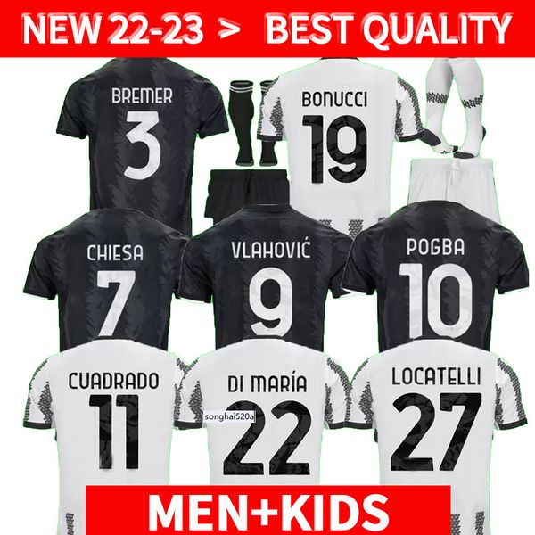 

di maria 22 23 soccer jersey vlahovic pogba 10 bremer 3 chiesa mckennie locatelli football shirts 2022 2023 away kits men kids uniform fans, Black;yellow