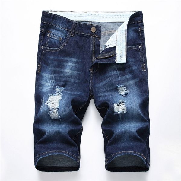Mens Shorts Jeans Sıkıntılı Yırtık Bikter İnce Fit Motosiklet Denim Erkekler Moda Mans Mavi Hip Hop Kısa Pantolon JS59 W220426
