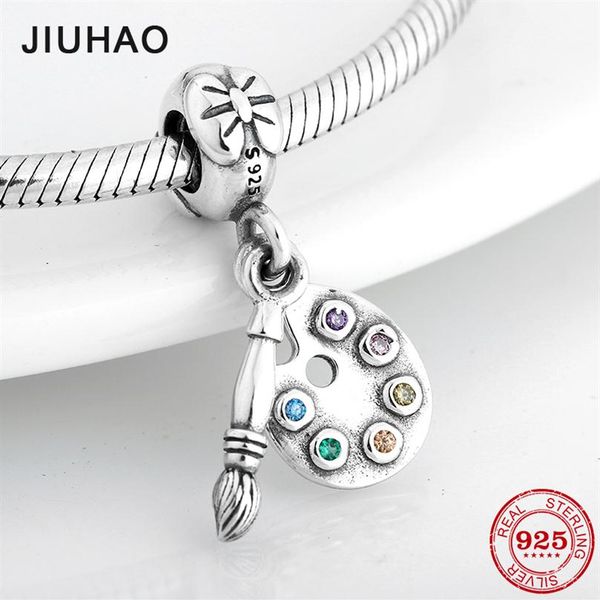 

925 sterling silver colorful cz brush palette pendants beads fit original pandora charm bracelet jewelry making v1912342w, Bronze;silver