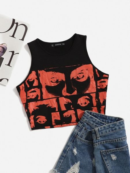 

plus figure graphic tank l0ot#, Black