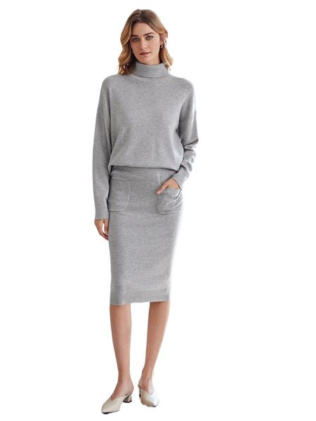 

motf premium wool-mix turtleneck sweater & skirt j3pd#, White;black