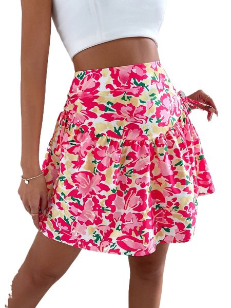 

high waist allover floral print skirt b4x1#, Black