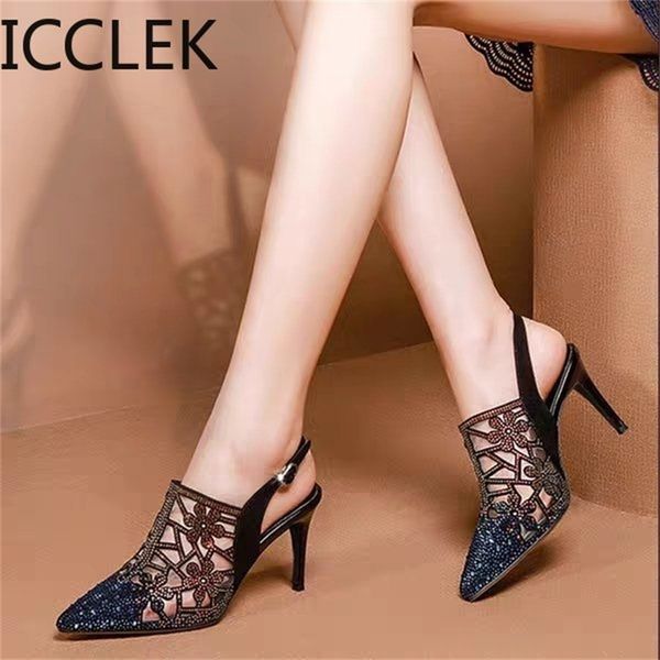 

high heels sandals woman mesh summer shoe pumps pointed toe ankle buckle strap ethnic embroidery flower handmade 220426, Black