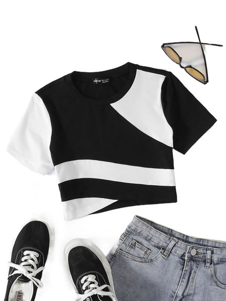 

two tone round neck b0tl#, White