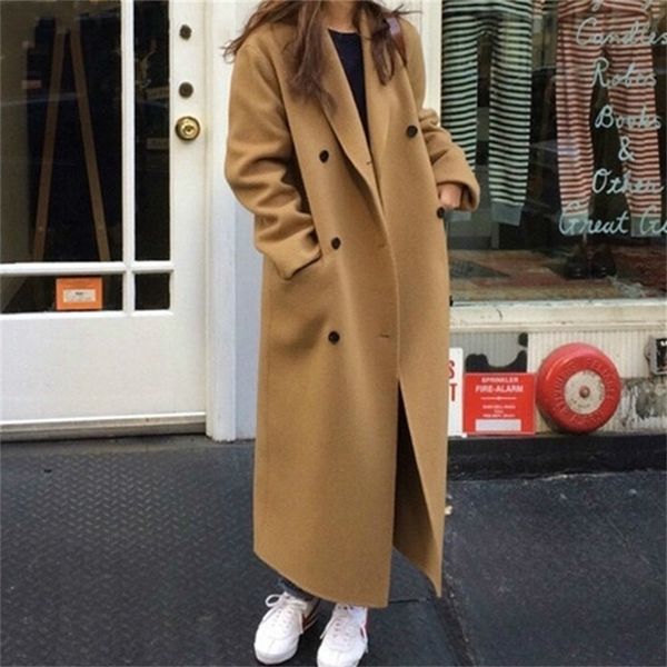 

mozuleva retro loose double-breasted women long overcoats winter warm full sleeve notched collar female woolen coats female 201222, Black