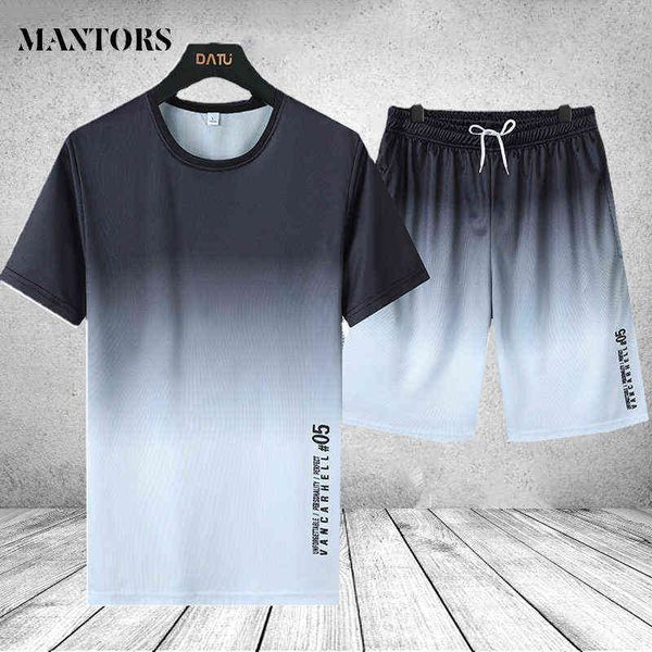 

mens tracksuits summer men's set short sleeve sportsweat suit casual male 2 piece t shirt shorts patchwork 2022 brand, Gray
