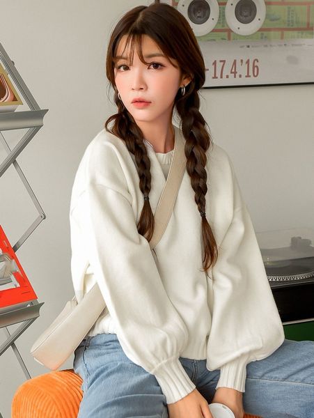 

dazy round neck drop shoulder sweater i0kv#, White;black