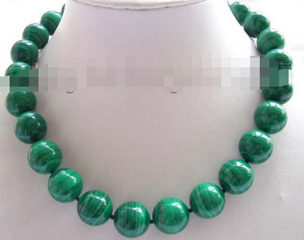 

jewelr natural 14mm green round malachite necklace, Silver