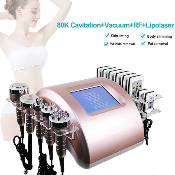 Cavitazione 80K RF a diodi a vuoto Laser Lipolaser Deliving Machine Liposuzione Ultrasonica Riduzione della cellulite Riduzione Radio Frequenza Macchine per il sollevamento della pelle 6 maniglie