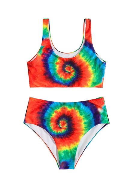 

tie dye high waisted bikini swimsuit c9iv#, White;black