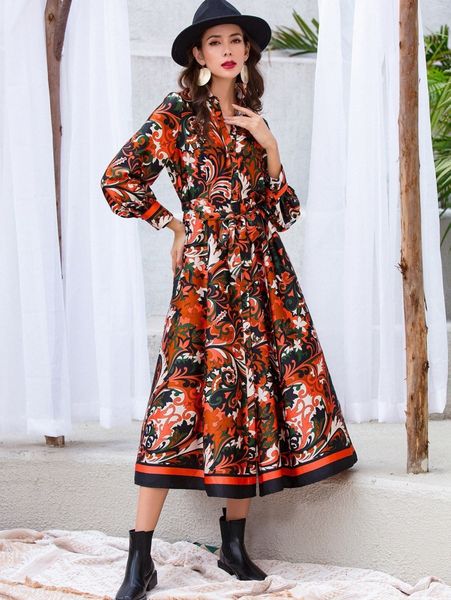 

floral print belted shirt dress 73r4#, Black;gray