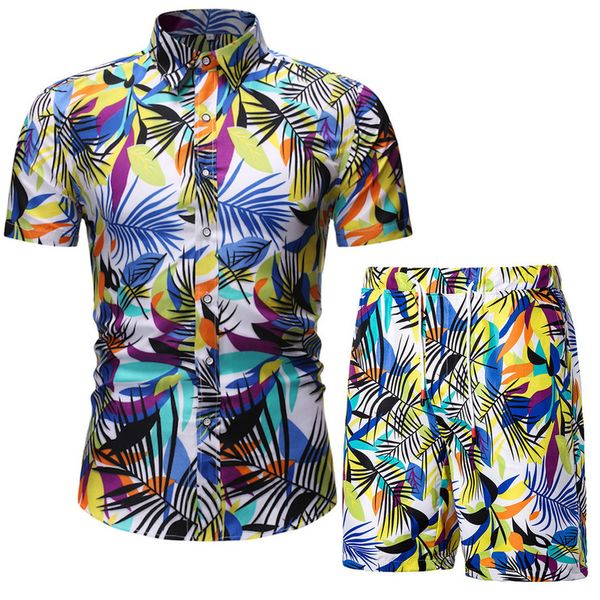 

summer piece set men shorts man printed shirt and beach wear board hawaiian fashion clothing 220615 4rj1, White;black