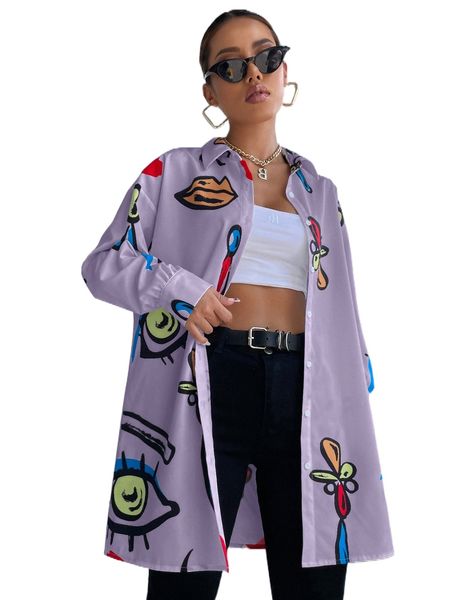 

figure graphic drop shoulder oversized blouse u3wk#, White