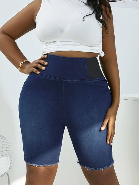 

plus wideband waist bleach wash raw trim denim shorts h50e#, White;black