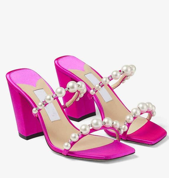

famous brands amara sandals shoes women's faux pearl-embellished leather mules lady dress party high heels summer walking eu35-43.box, Black