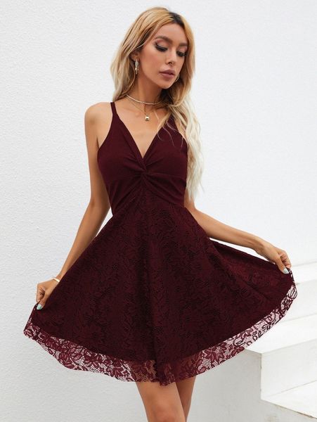 

twist detail lace cami dress k8oa#, Black;gray
