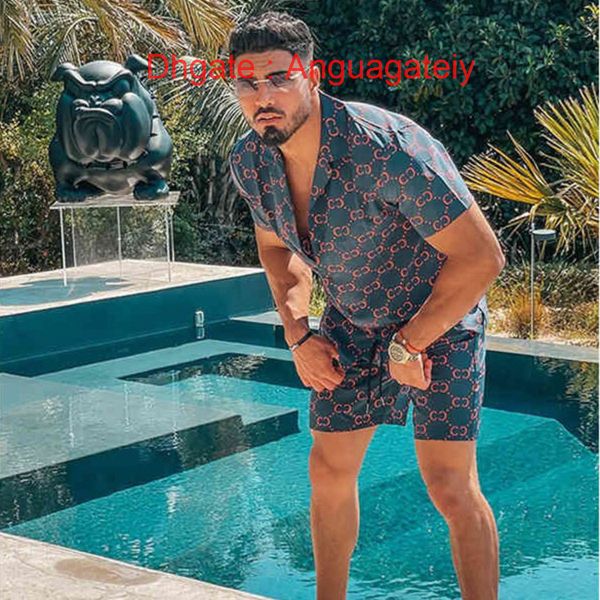 

luxury men's casual shirts tracksuit hawaiian sets t-shirts printing summer fashion swim short sleeve button men shirt suit vacation be, White;black